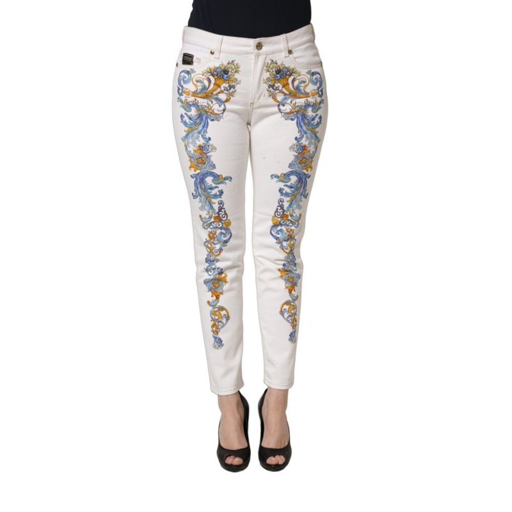 Versace Jeans Couture White Floral Print Skinny Denim Women's Jeans